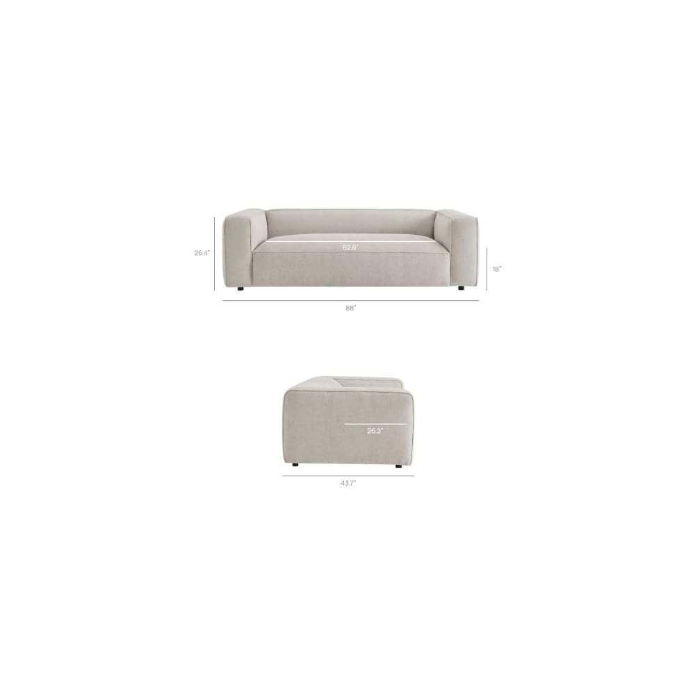 Modway Auren 88 Inch Lattice Bouclé Sofa with Pocket Spring Seat in Fog