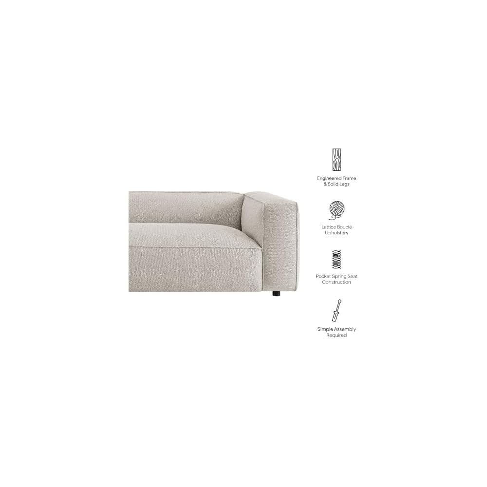 Modway Auren 88 Inch Lattice Bouclé Sofa with Pocket Spring Seat in Fog