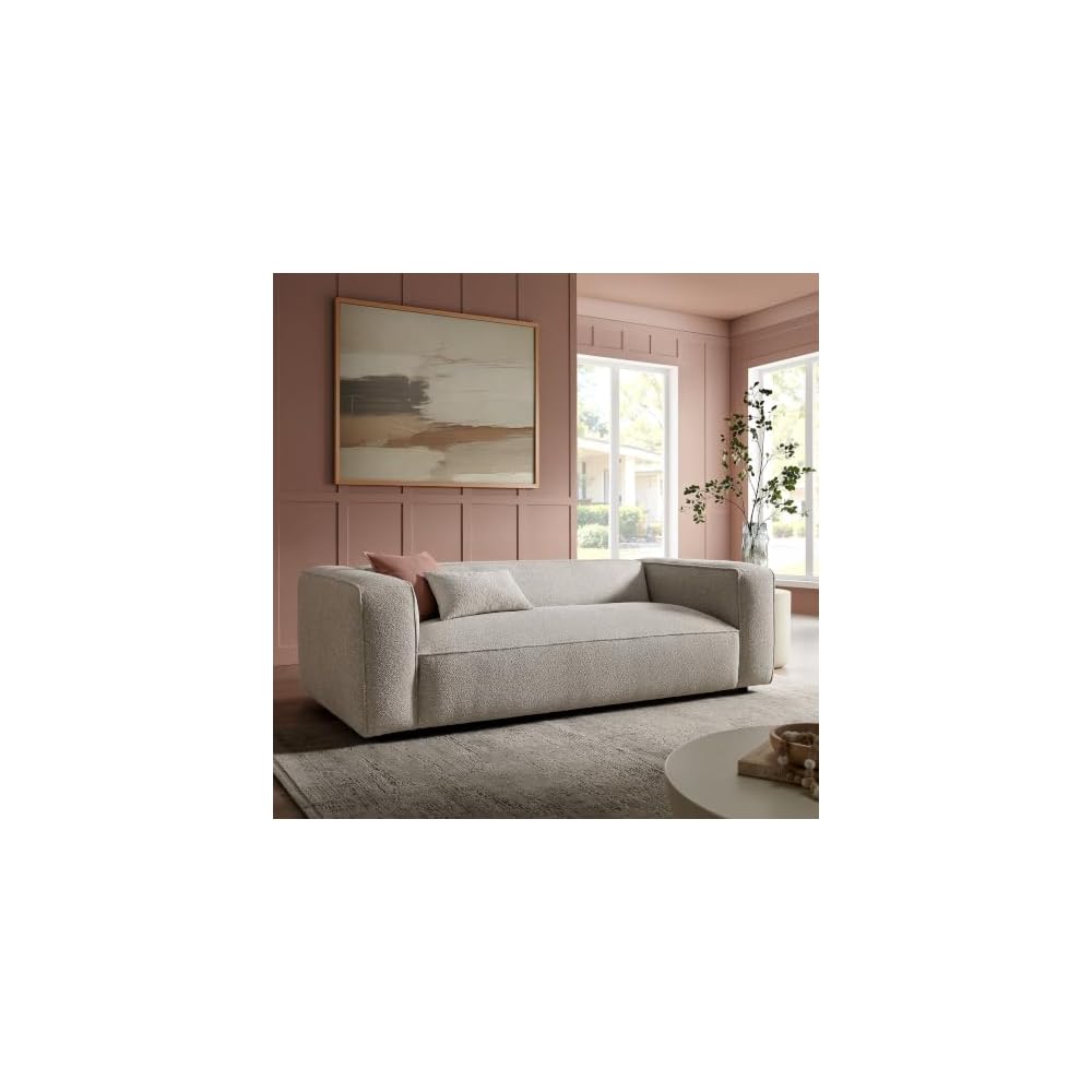 Modway Auren 88 Inch Lattice Bouclé Sofa with Pocket Spring Seat in Fog