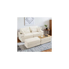 75" Oversized Loveseat Sofa with Storage Ottoman & USB Ports, Deep Seat Corduroy Couch with Coffee Table, Double Chaise Lounge for Living Room, Beige