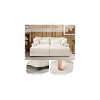75" Oversized Loveseat Sofa with Storage Ottoman & USB Ports, Deep Seat Corduroy Couch with Coffee Table, Double Chaise Lounge for Living Room, Beige