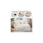 75" Oversized Loveseat Sofa with Storage Ottoman & USB Ports, Deep Seat Corduroy Couch with Coffee Table, Double Chaise Lounge for Living Room, Beige