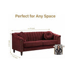Velvet 3-Seater Sofa with Tufted Back & Nailhead Trim, Modern Vintage Couch with 2 Round Pillows, Luxury Comfy Upholstered Sofa for Living Room, Apartment, Office (Burgundy)