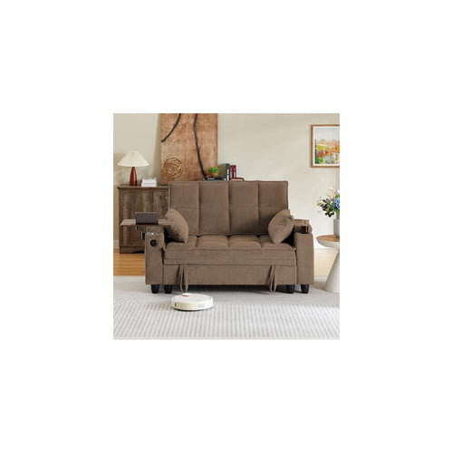 Auvsoce 61" Loveseat Sofa with Hidden Storage Armrests, 360° Swivel Tray Table, USB Charging Ports & 2 Cup Holders, Deep Seat 2-Seater Small Couch for Living Room, Apartment, Home Office