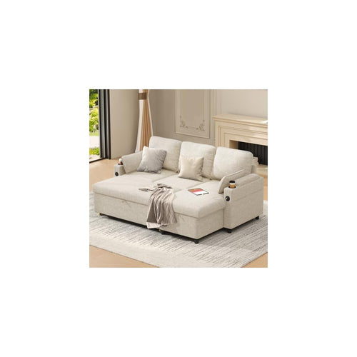 DURASPACE Sleeper Couch Pull Out Sofa Bed 2 in 1 Convertible Sofa Sleeper with Storage, L Shaped Sectional Couch Bed for Small Spaces Living Room Bedroom Apartment (Beige)