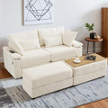 75" Oversized Loveseat Sofa with Storage Ottoman & USB Ports, Deep Seat Corduroy Couch with Coffee Table, Double Chaise Lounge for Living Room, Beige