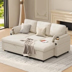 DURASPACE Sleeper Couch Pull Out Sofa Bed 2 in 1 Convertible Sofa Sleeper with Storage, L Shaped Sectional Couch Bed for Small Spaces Living Room Bedroom Apartment (Beige)