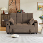 Auvsoce 61" Loveseat Sofa with Hidden Storage Armrests, 360° Swivel Tray Table, USB Charging Ports & 2 Cup Holders, Deep Seat 2-Seater Small Couch for Living Room, Apartment, Home Office